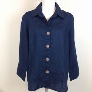 Chadwick's size 14 blue linen button down shirt